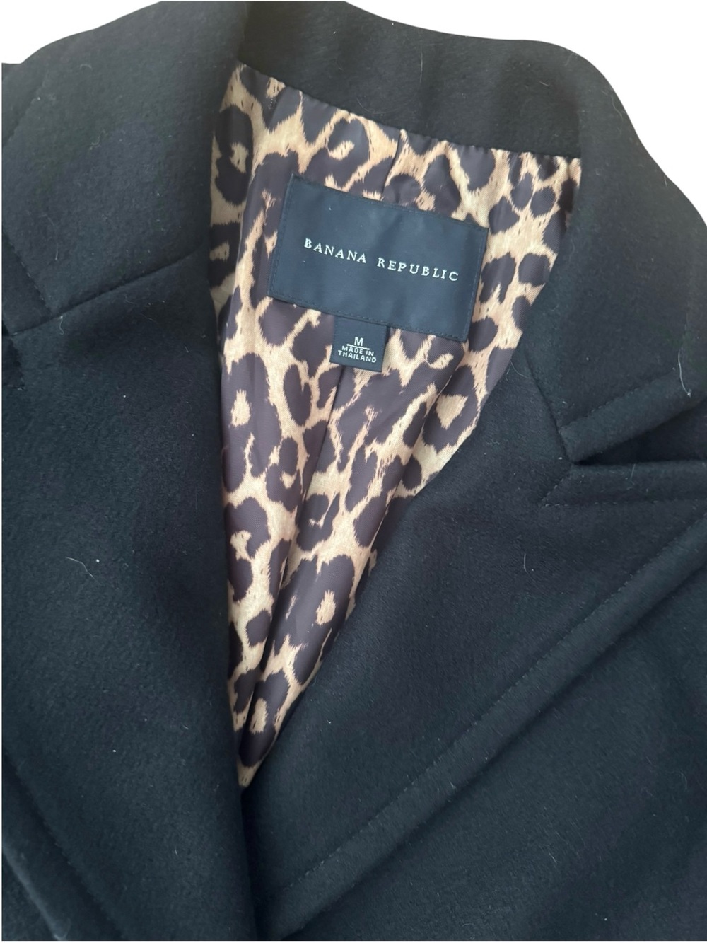 Banana Republic Black Wool Pea Coat with Leopard-Print Lining